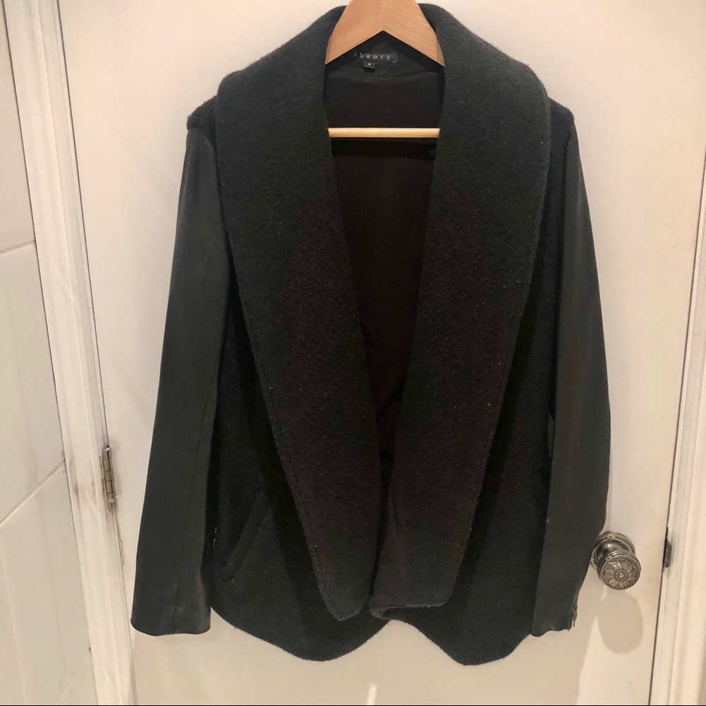 THEORY wool blend genuine leather sleeve jacket S